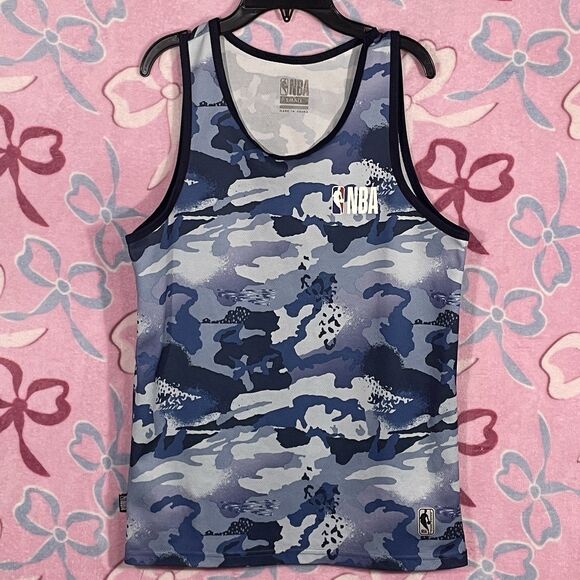 NBA Blue Camo Print Casual Summer Activewear Tank Top Size Small - Picture 1 of 8